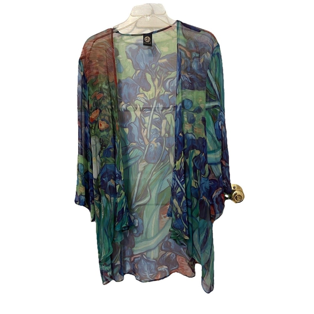 Cocoon House Irises Silk Kimono Topper Womens Size L/XL Art to Wear